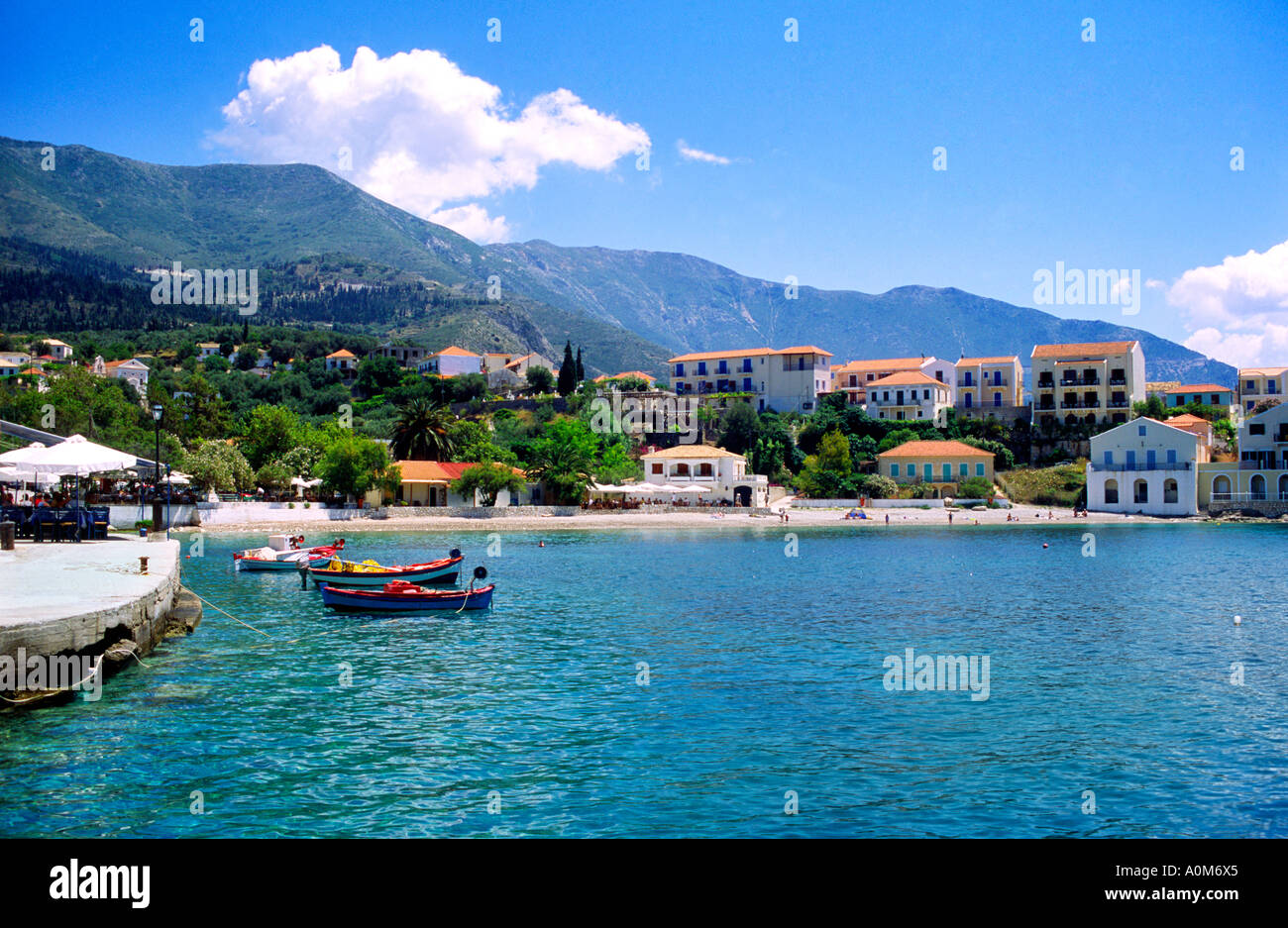 Assos Harbour Kefalonia Greece Stock Photo