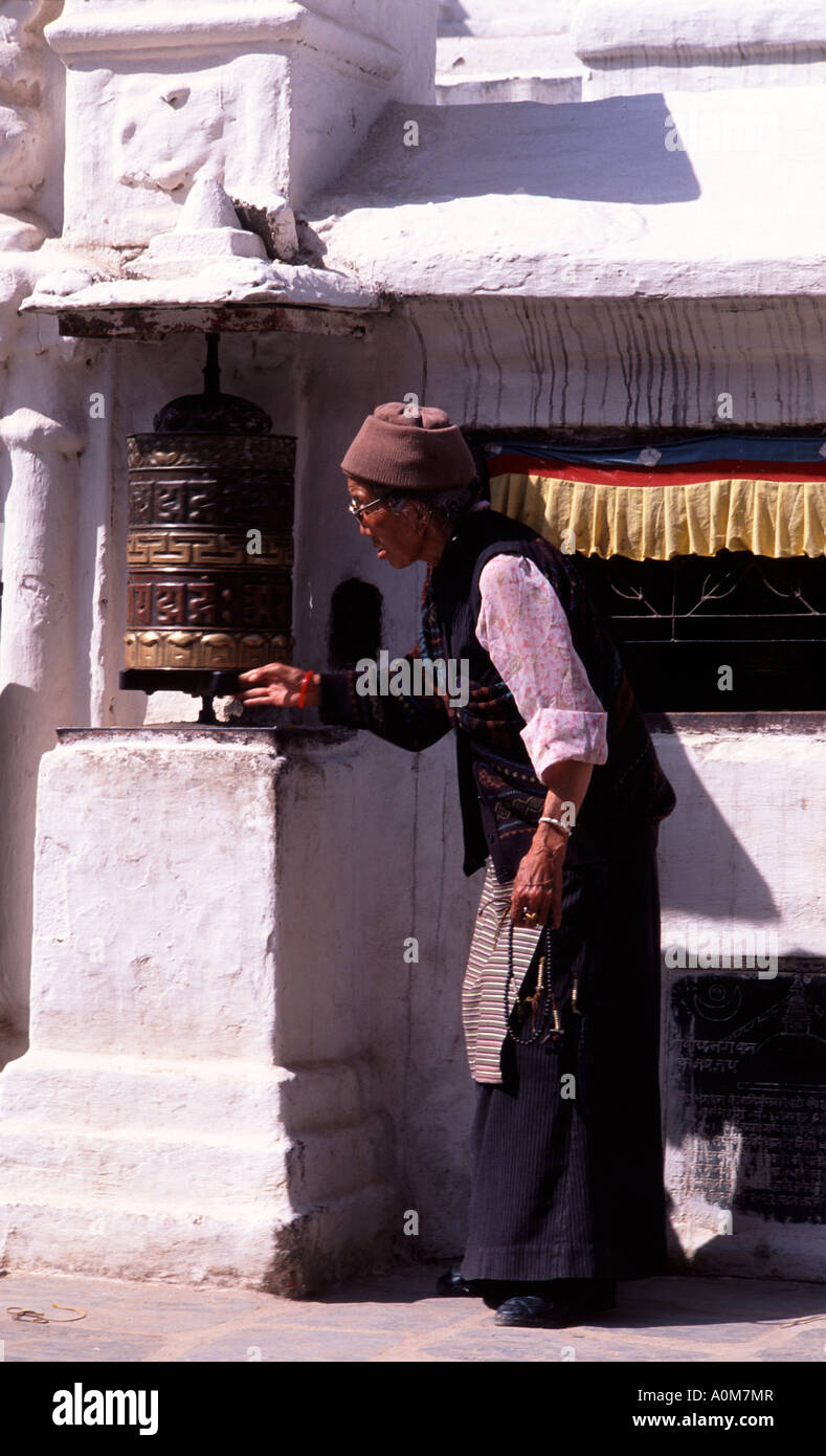 Tibetan buddhist at the great stupa in Boudhnanth, Nepal. A site of pilgramage for Buddhists. Stock Photo