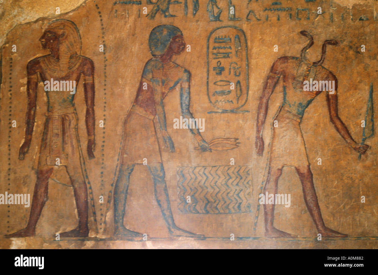 Painting inside the tomb of Osorkon II at Tanis in the Eastern Delta of the Nile Stock Photo