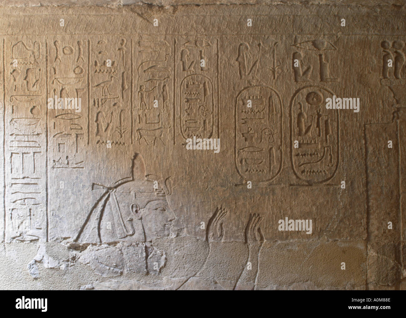 Carvings inside the tomb of Osorkon II at Tanis in the Eastern Delta of the Nile Stock Photo