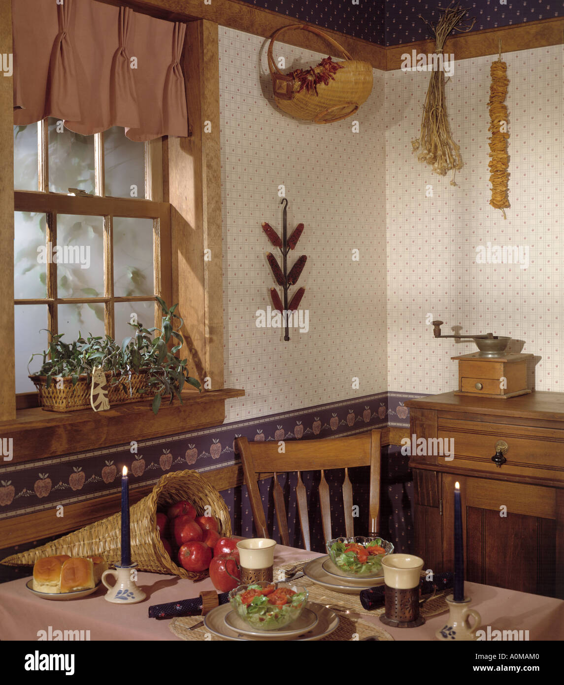 kitchen room interior dining wallpaper Stock Photo - Alamy