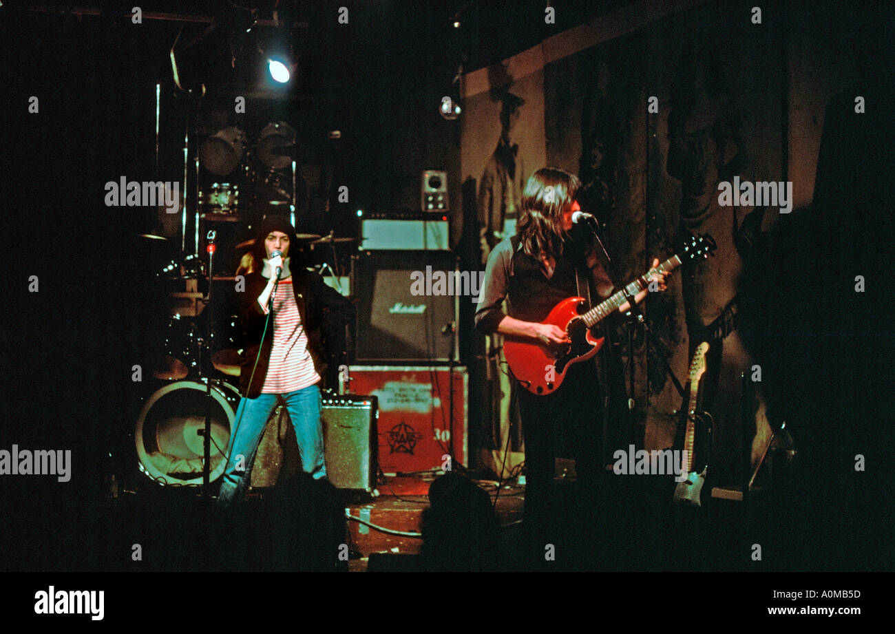 New York, NY, USA, 'CBGBs' Nightclub Interior Stage with 'The Patti Smith Group' Performing Punk Rock, Female Rock Singer Artist making music, 1970s Stock Photo