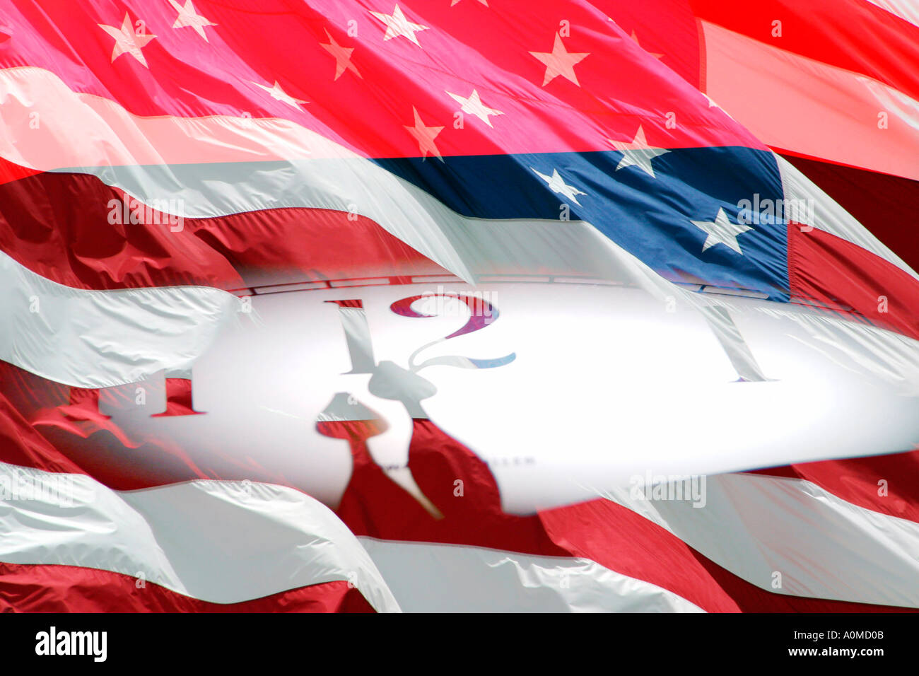 Digital Merg Clock and US Flag Photo Photos  Stock Photo
