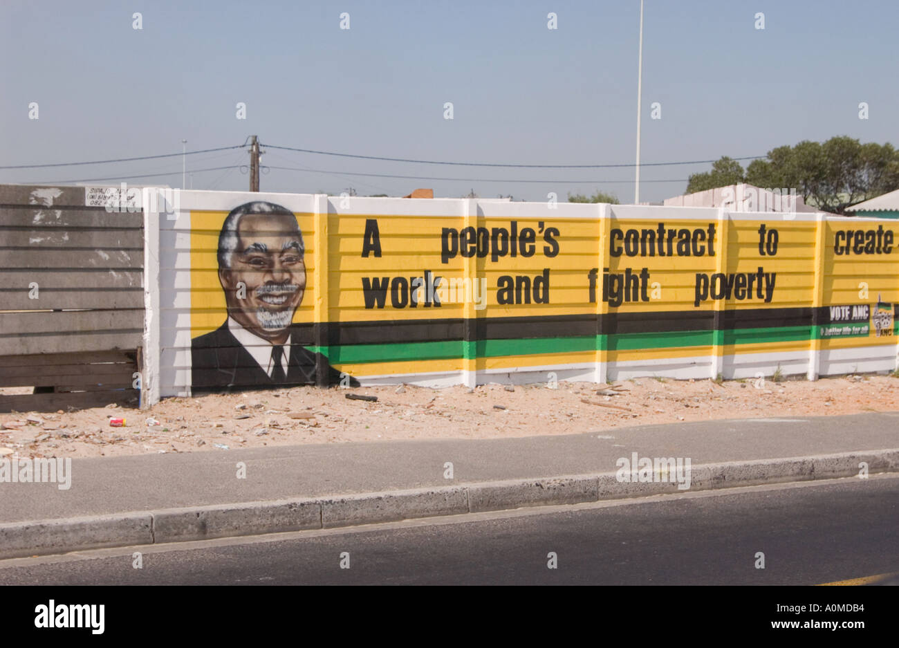 A political banner on a wall for the African National Congress 2004 presidential candidate and current President Thabo Mbeki Stock Photo