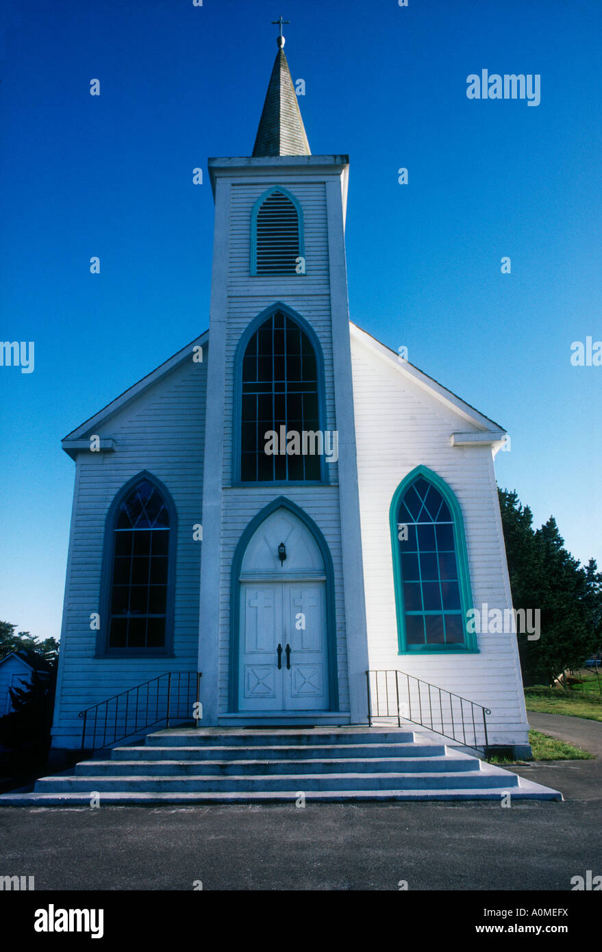 Wooden white rural church ( used in Alfred Hitchcock's film The Birds ...