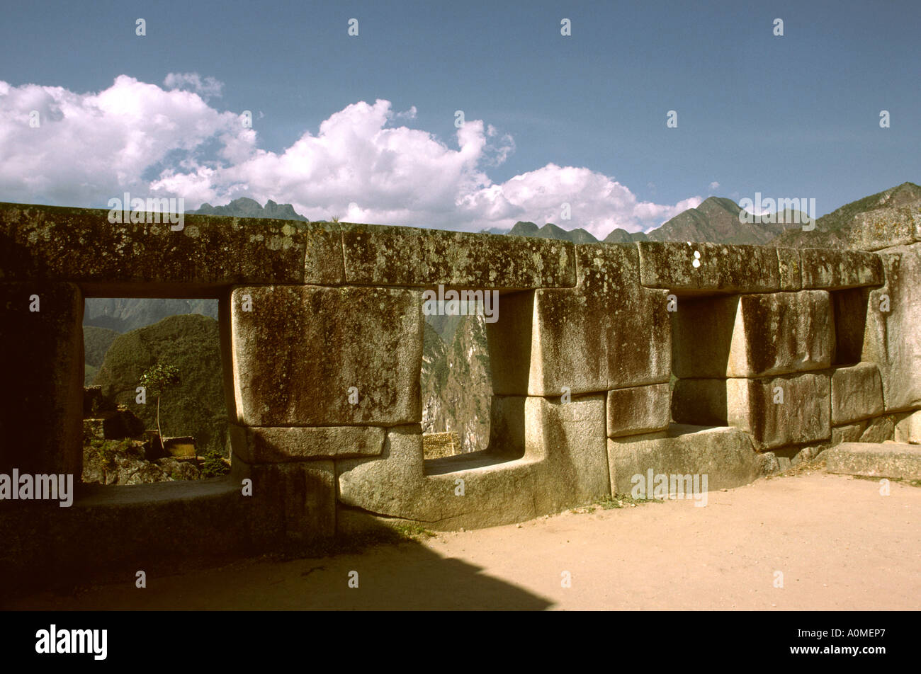 Peru Machu Picchu temple of three windows Stock Photo