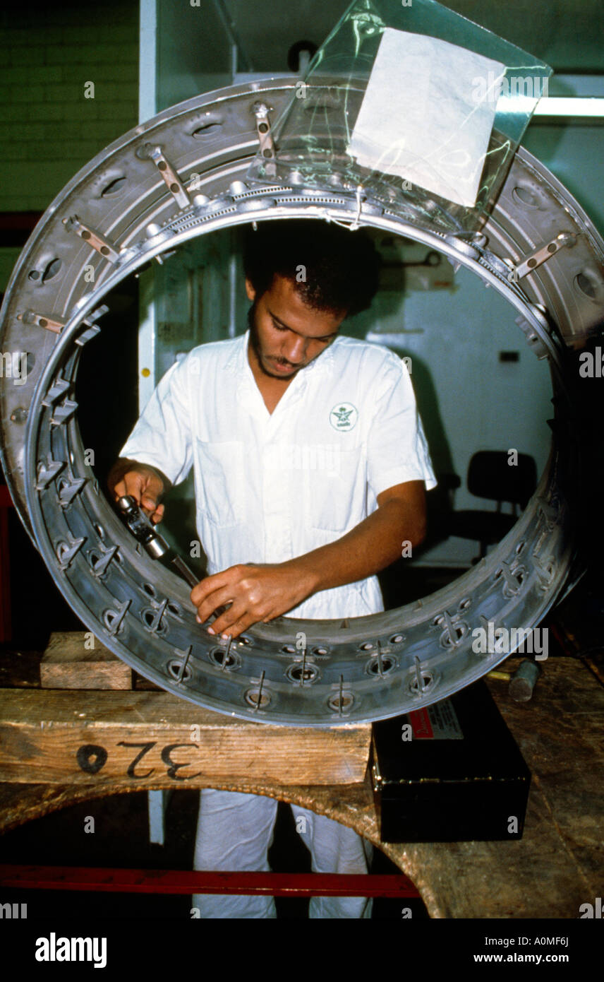Jeddah Saudi Arabia Asian Worker Servicing Aircraft Engine Stock Photo