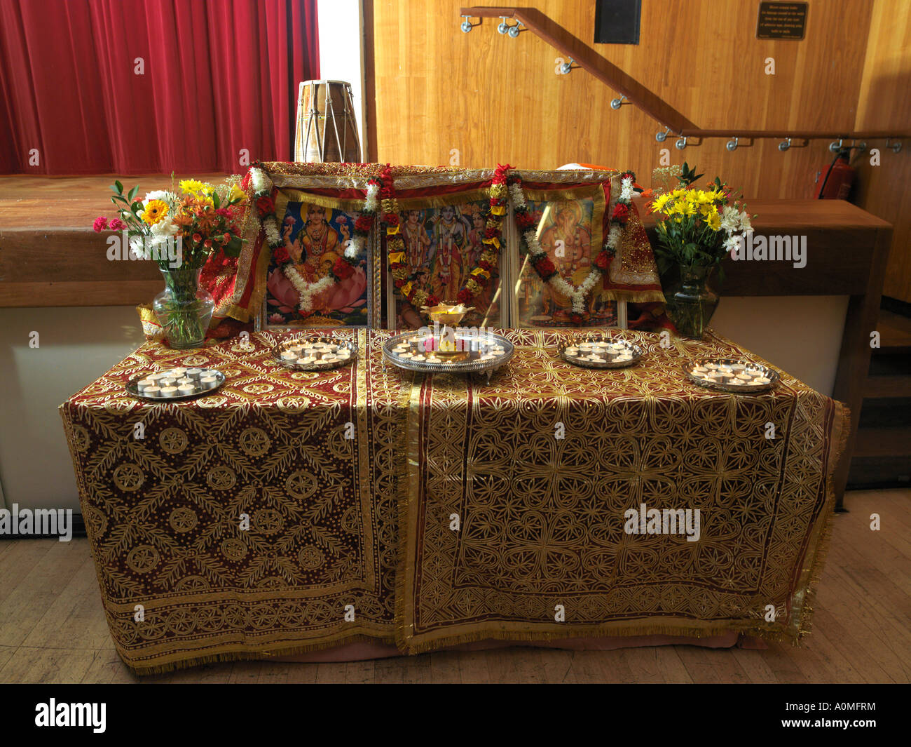 Gods and Candles on Shrine at Diwali Celebrations Wandsworth Town Hall