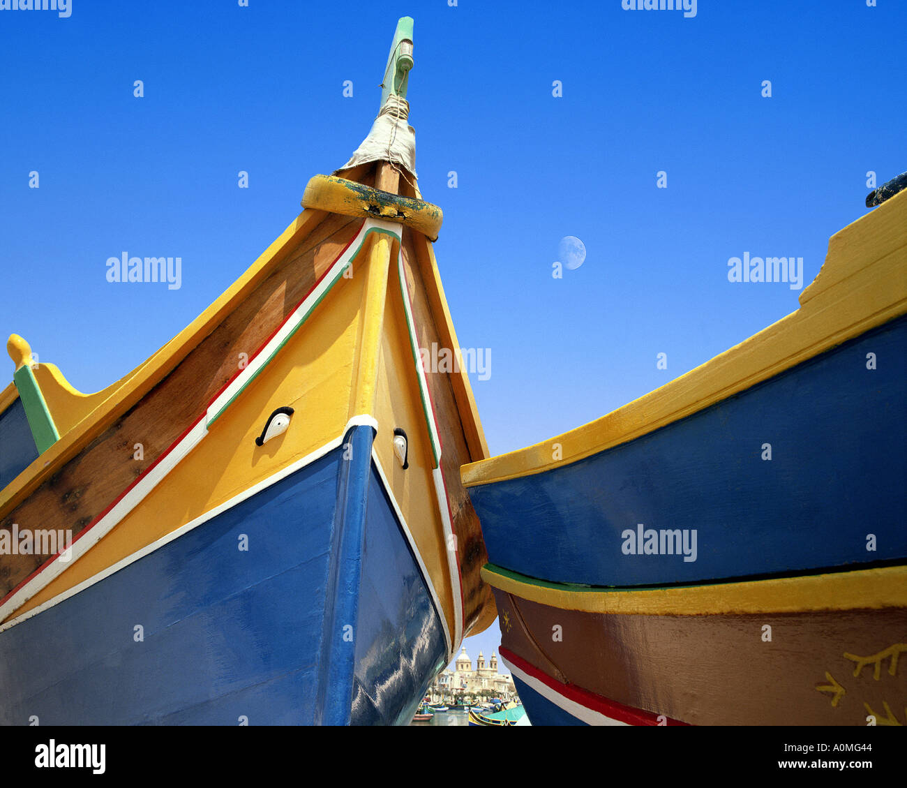 MT - MALTA: Typical Maltese Boats at Marsaxlokk Harbour Stock Photo