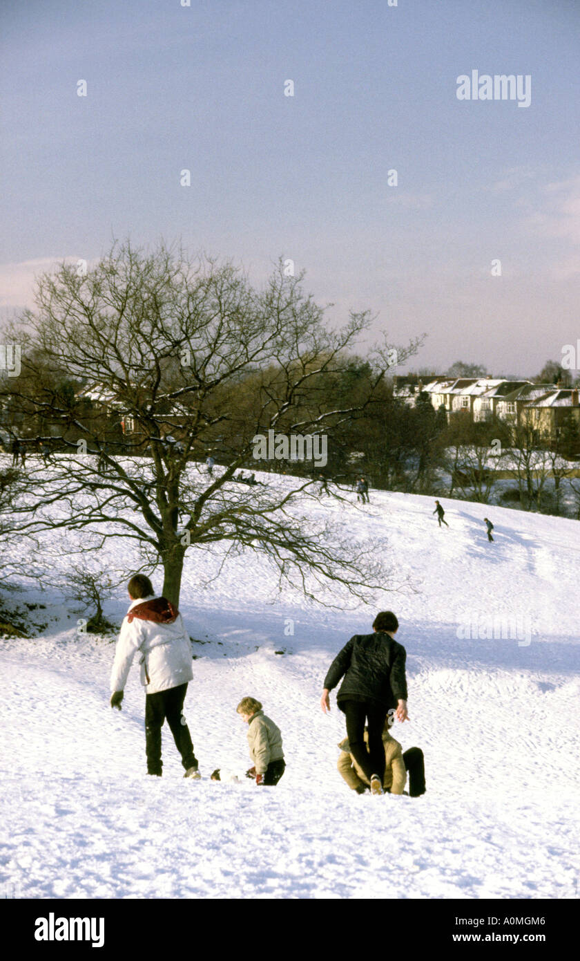 Cheshire Stockport Bramhall children sledging in the Ladybrook Valley