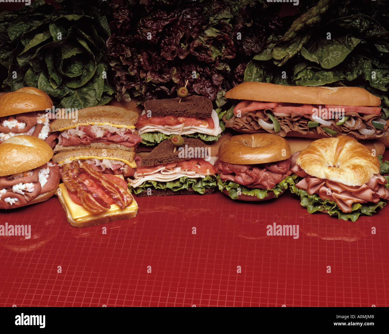 assorted assortment sandwich sub rye bread bagel croissant roast beef