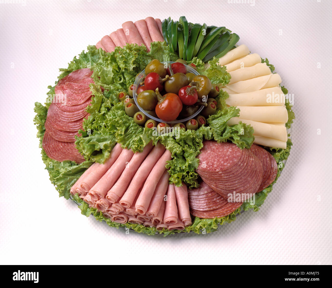 assorted assortment appetizer platter meats swiss cheese olives salad