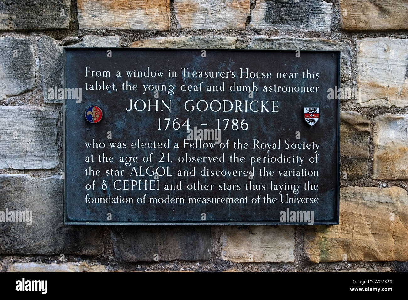 John Goodricke Plaque outside The Treasurers House York England Stock Photo