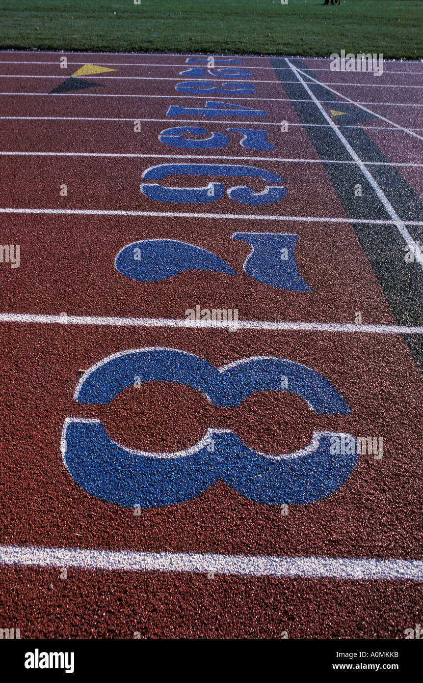 track start starting finish line lane numbers Stock Photo Alamy