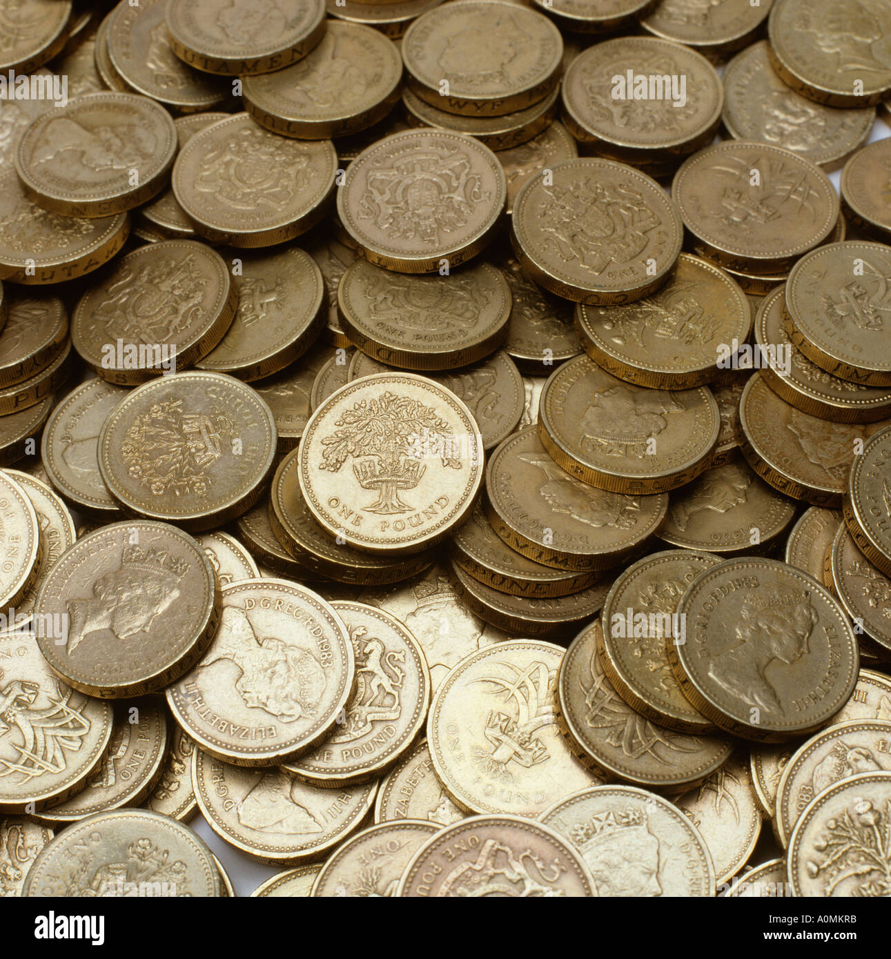 Money Pile of U K pound coins Stock Photo
