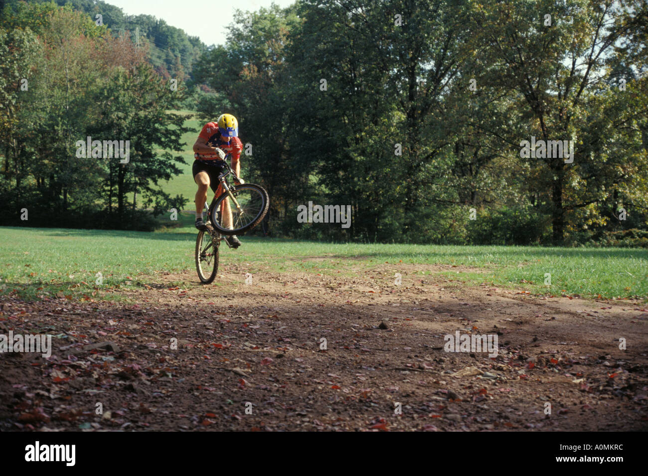 mountain sport off road bicycle riding park landscape wheelies tricks