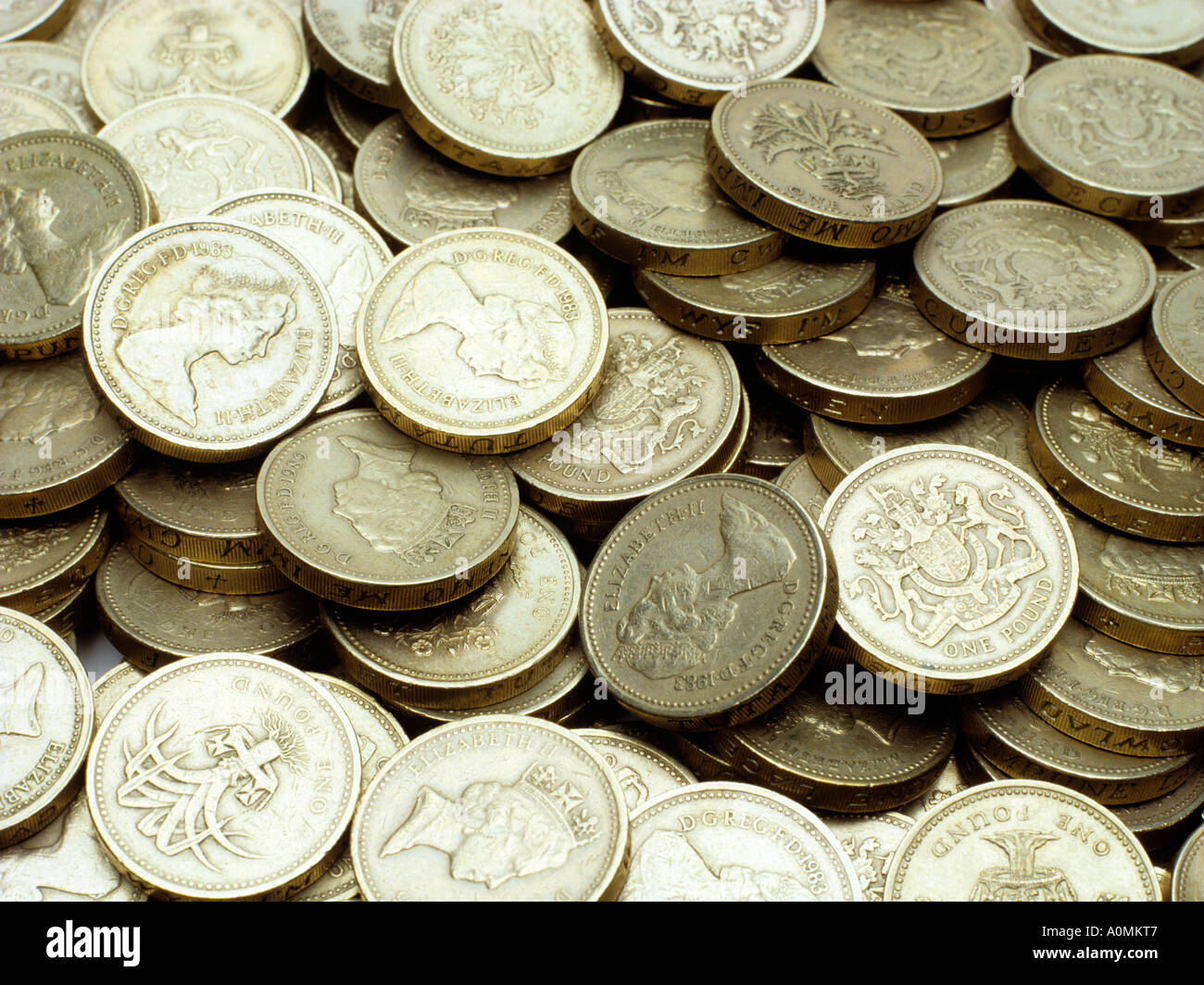 Money Pile of UK pound coins Stock Photo