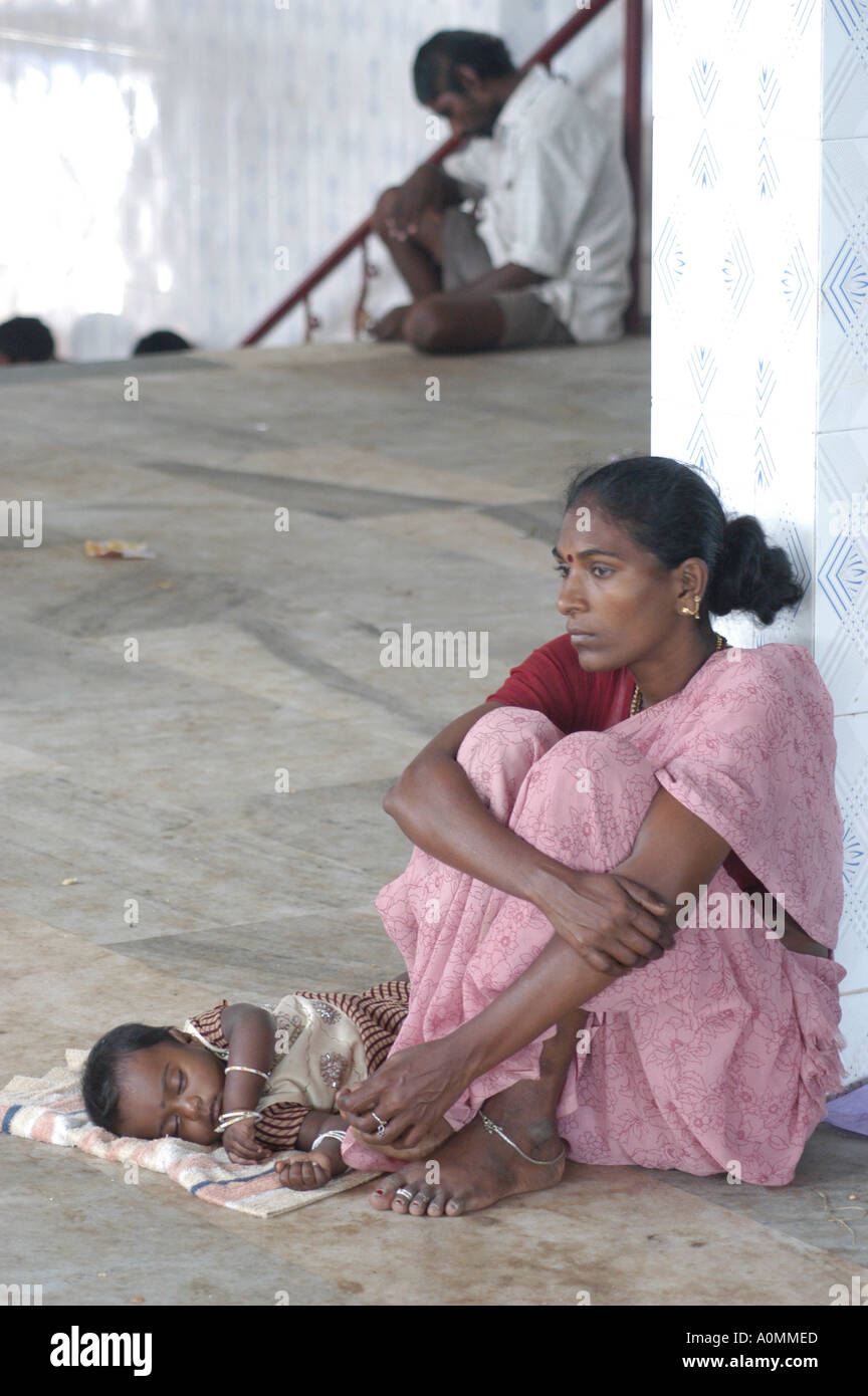 women and baby after Tsunami earthquake Nagapattinum Velankanni Tamil Nadu India Stock Photo
