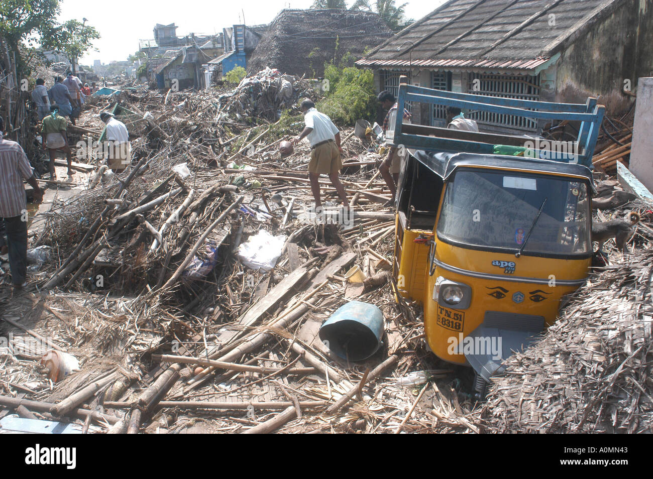 Natural disaster auto broken damage Tsunami earthquake on sea floor Nagapattinum Velankanni Tamil Nadu Indian Ocean India Asia Stock Photo