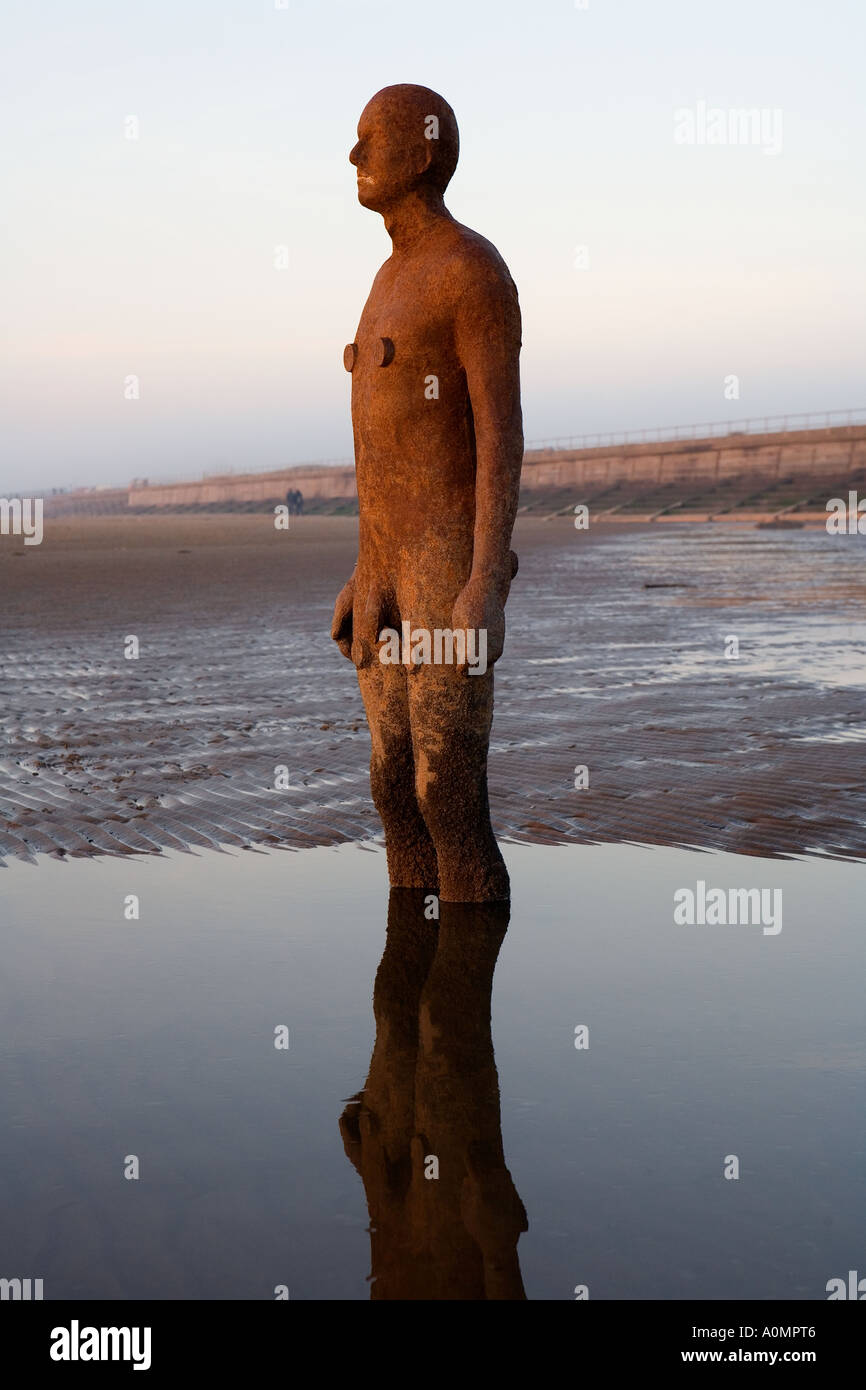 Antony Gormley Another Place Statue on Crosby Beach Merseyside Stock