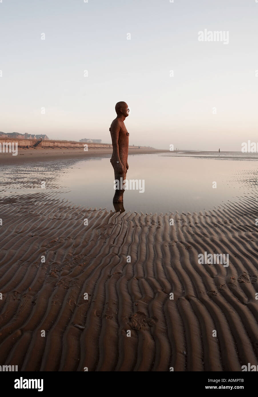 Antony Gormley Another Place Statue on Crosby Beach ,Merseyside Stock