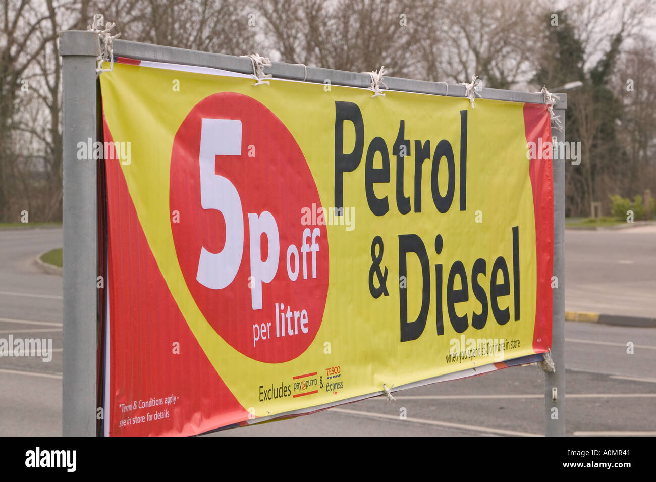 5p off petrol sign at a tesco petrol station Carlisle Stock Photo Alamy
