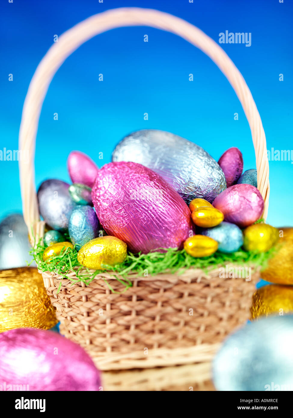 EASTER EGGS BASKET Stock Photo