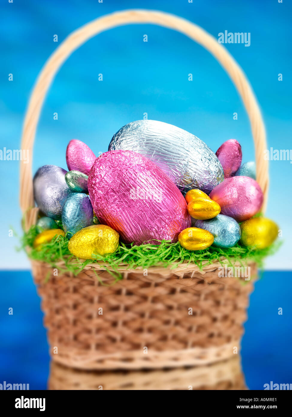 EASTER EGG BASKET Stock Photo