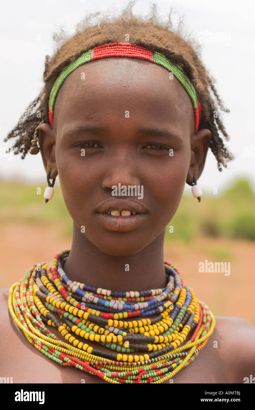ETHIOPIA Lower Omo valley Village near Omorate Dassanech girl Stock Photo