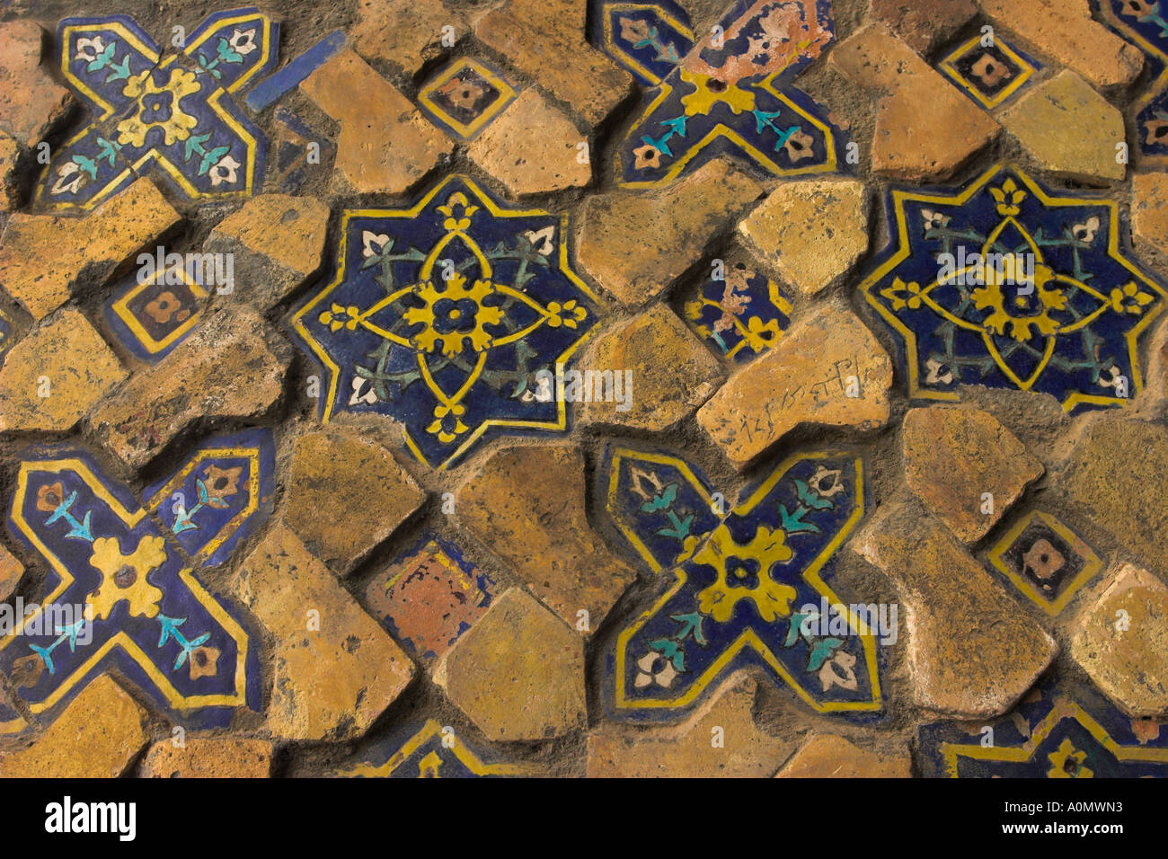 AFGHANISTAN Herat Detail of original tile work in courtyard of Friday Mosque or Masjet eJam Stock Photo