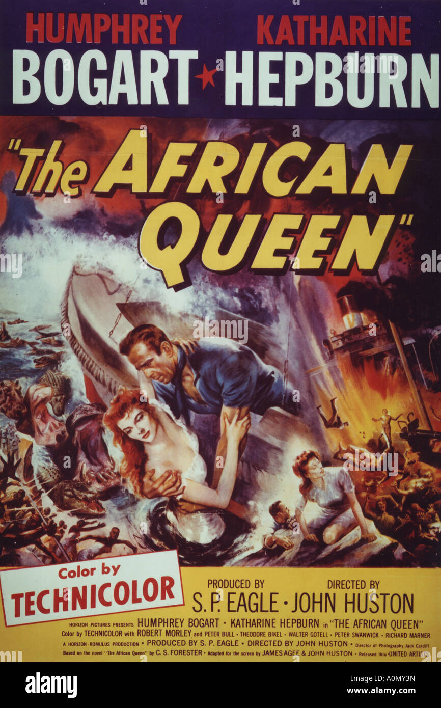 AFRICAN QUEEN poster for 1951 IDF film with Humphrey Bogart and