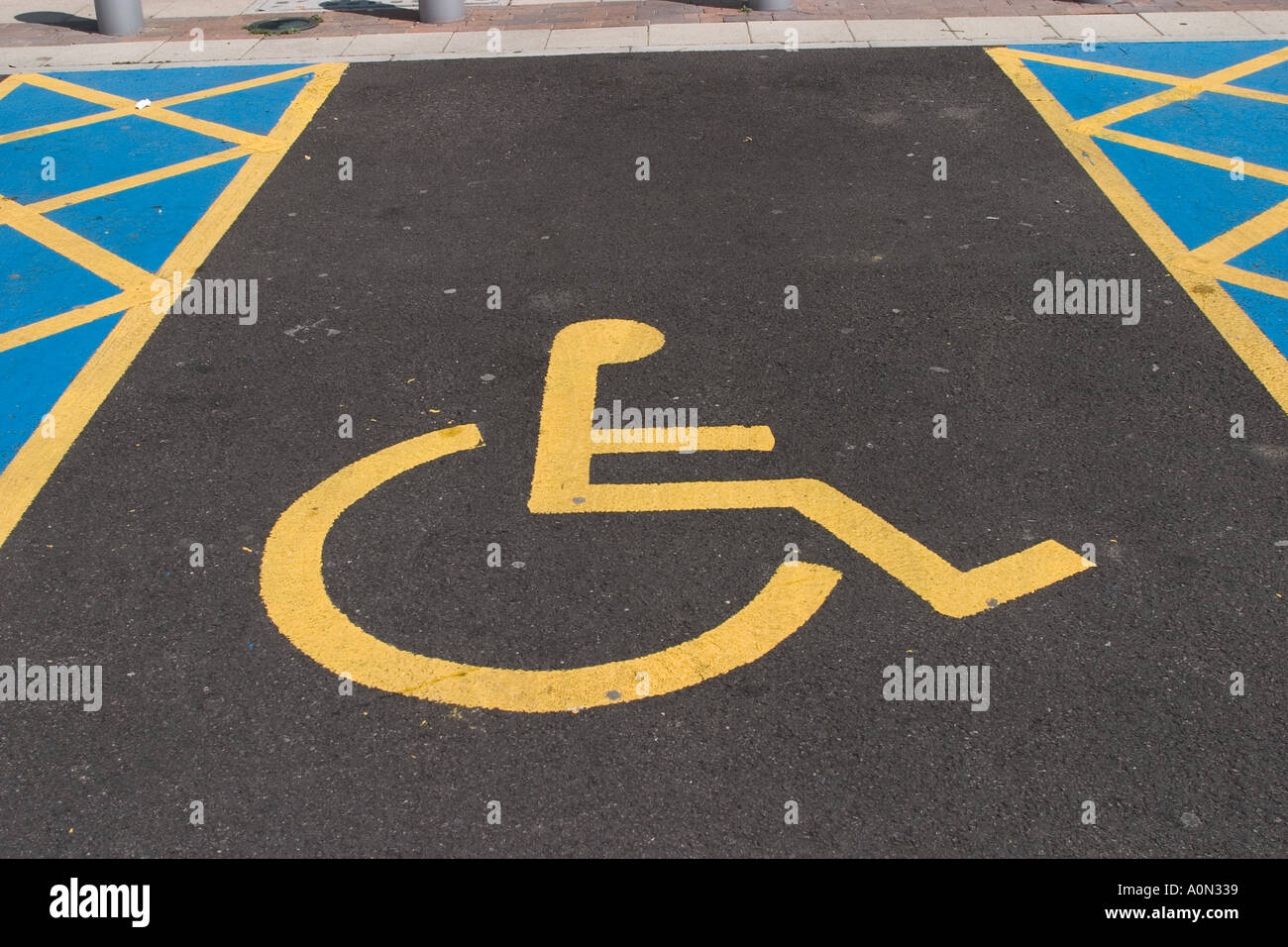 Wheelchair Sign in disabled parking bay shopping park Beckton East