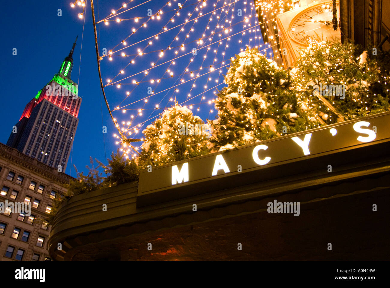 Macy s department store sign during Christmas season with view to the