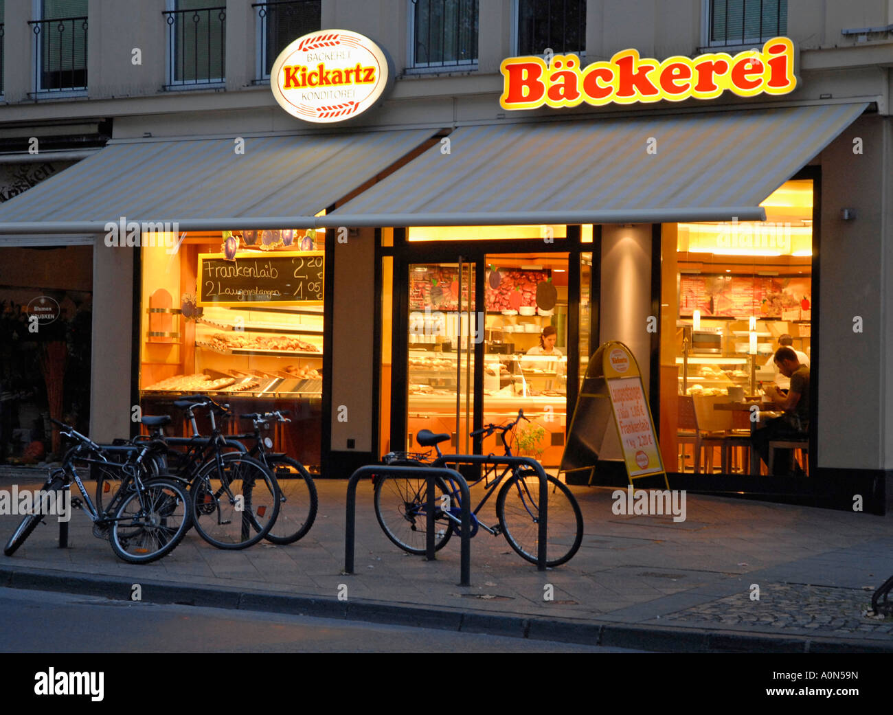 A German bakery in early morning half light Stock Photo