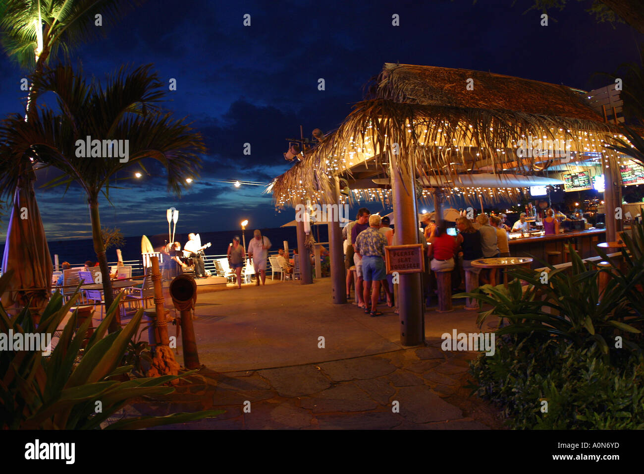 Waterfront restaurant, Kailua-Kona, Hawaii. Stock Photo