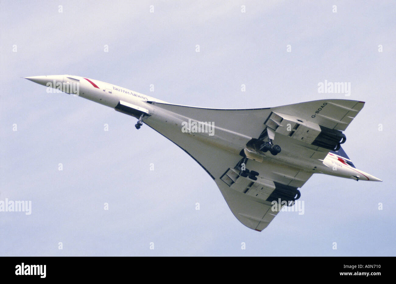 Concorde plane, British Airways, Climbing Out Fairford Air Tattoo Stock Photo