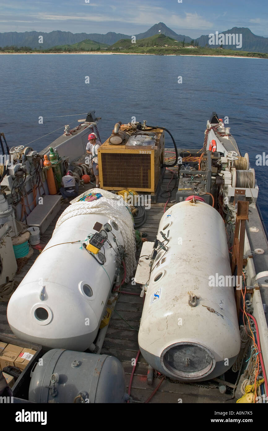 Two deck chambers on a commercial dive boat, Oahu Stock