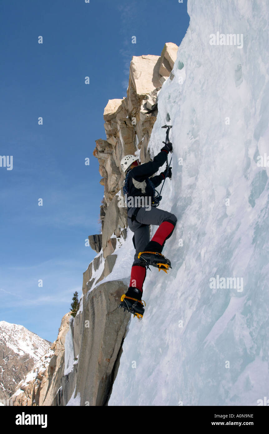 Woman ice climbing in Lee Vining CA USA Stock Photo Alamy