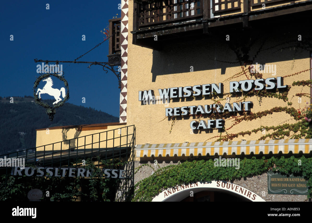 city St. Wolfgang, restaurant and hotel Weisses Rössel Stock Photo