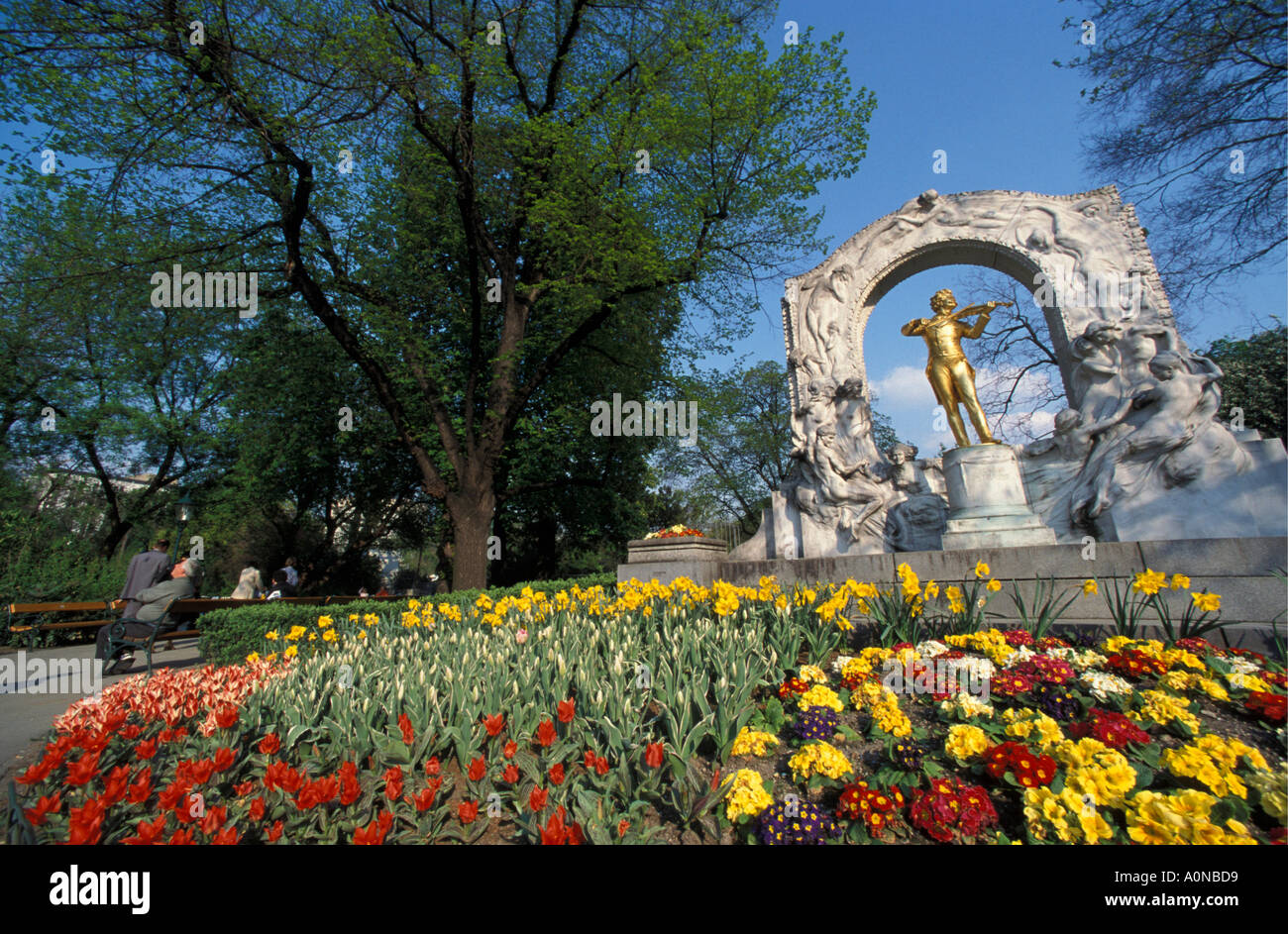 central park, statue of Johann Strauss Stock Photo