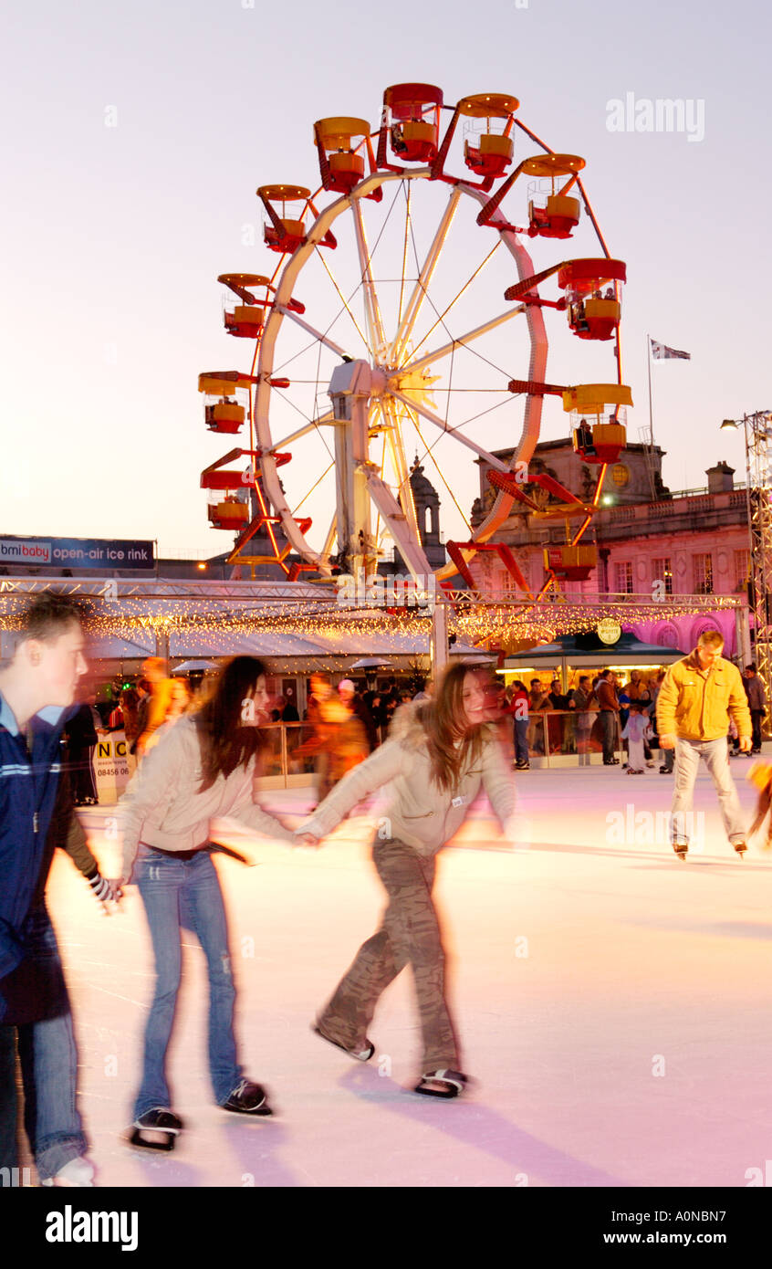 Winter Wonderland event outside Cardiff City Hall Wales UK with people