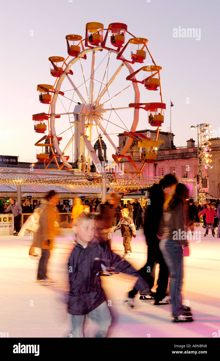 Winter Wonderland event outside Cardiff City Hall Wales UK with people
