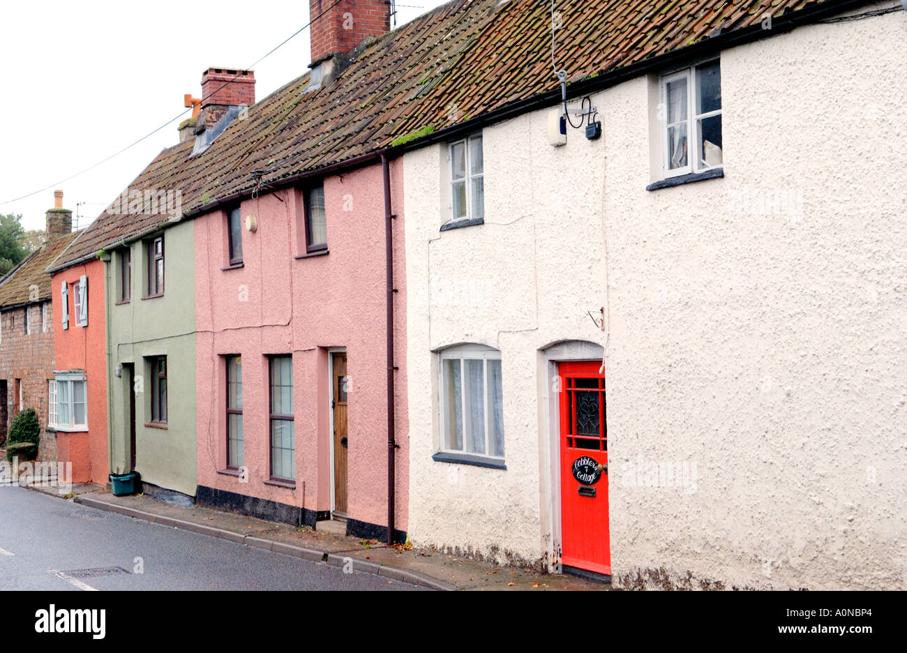 Row of country cottages in village of Chew Magna near Bristol England