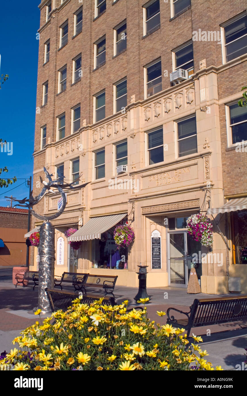 Restored Oregon Bank office building in Klamath Falls Oregon Stock