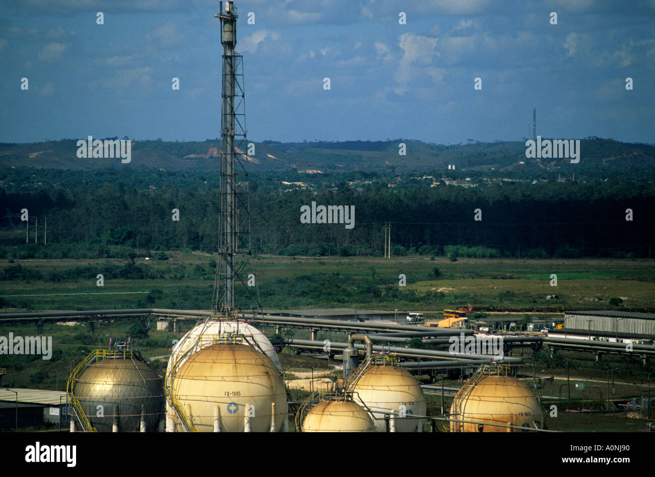 Bahia State, Brazil. Petrobras petrochemical refinery at Camacari; gas ...