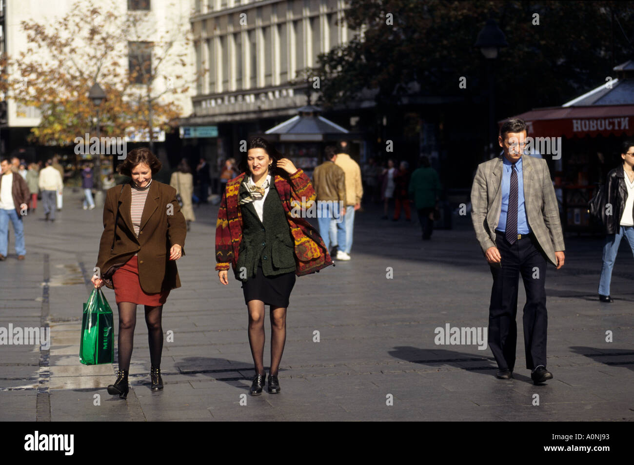 Belgrade, Serbia. People walking on the shopping street on sunny autumn afternoon. Stock Photo