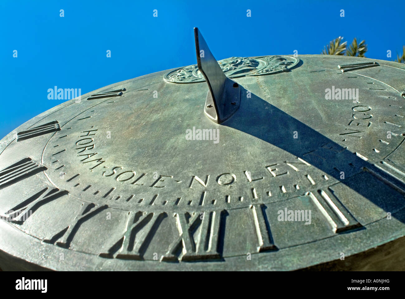 Large round antique Metal sundial Stock Photo