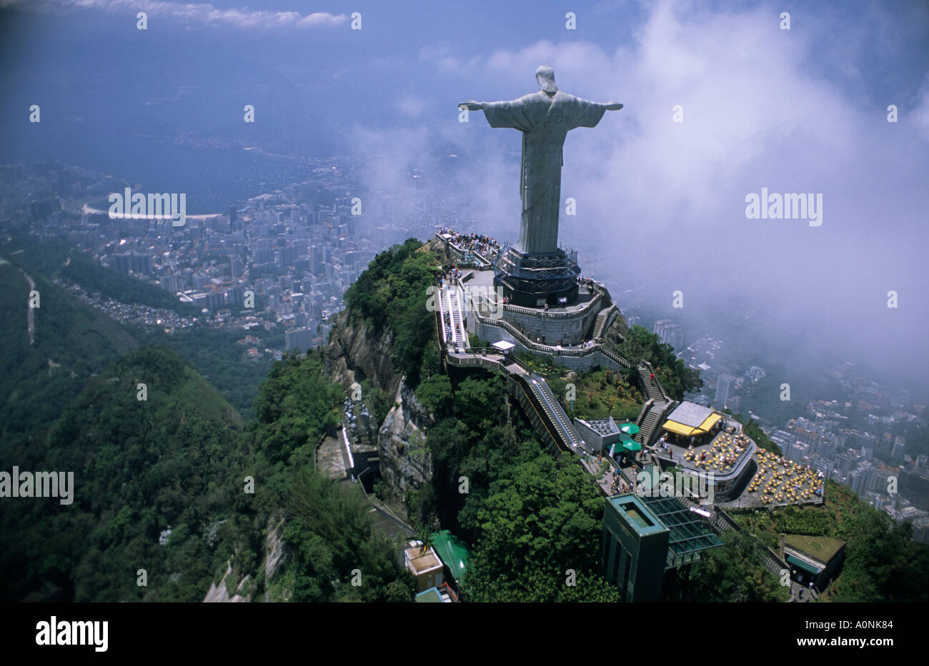 Rio De Janeiro Brazil Christ Statue Aerial View Showing The Escalator From The Car Park Corcovado Mountain Stock Photo Alamy