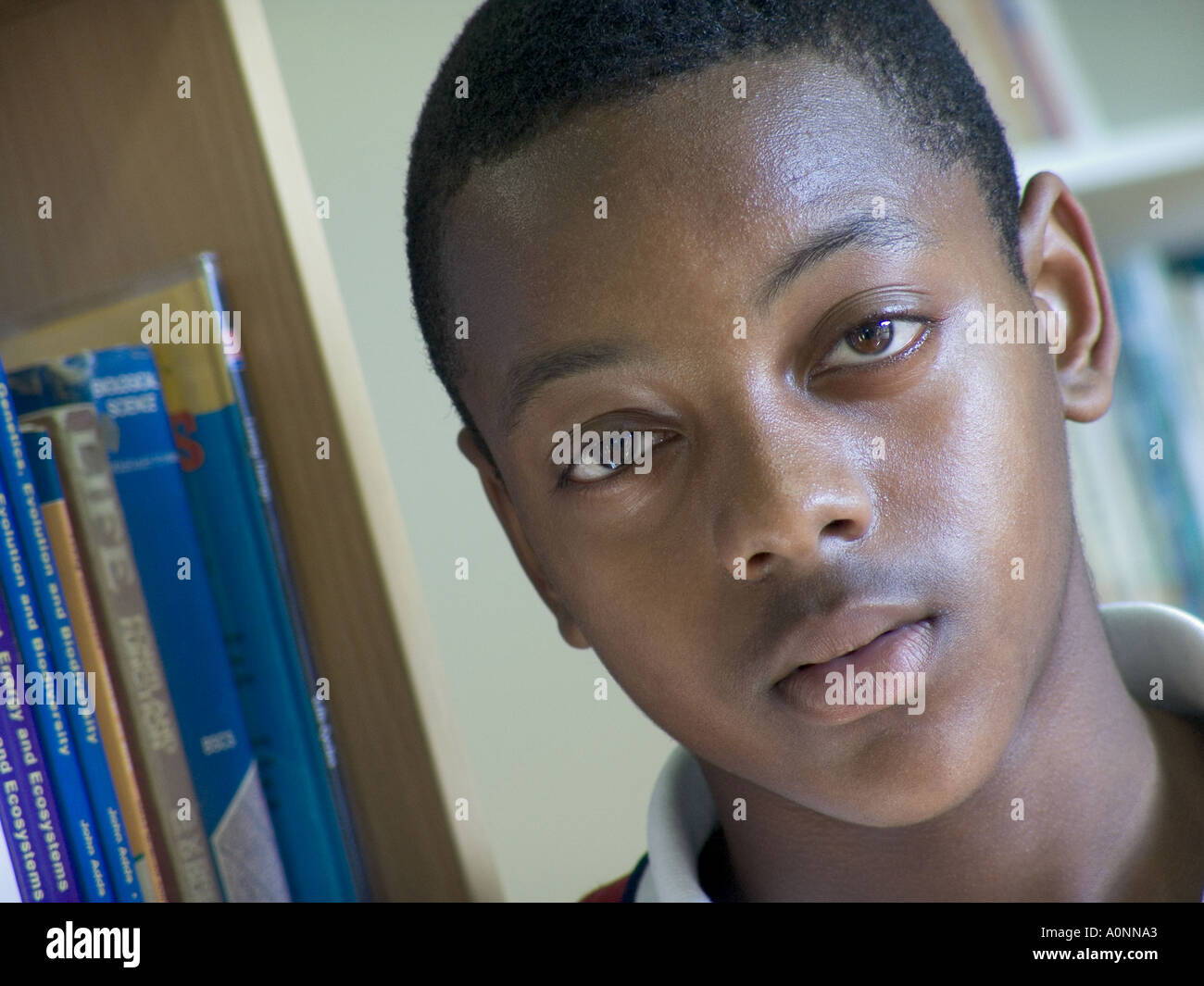 Teenage Black African Pupil Senior Student Close Up Portrait Of