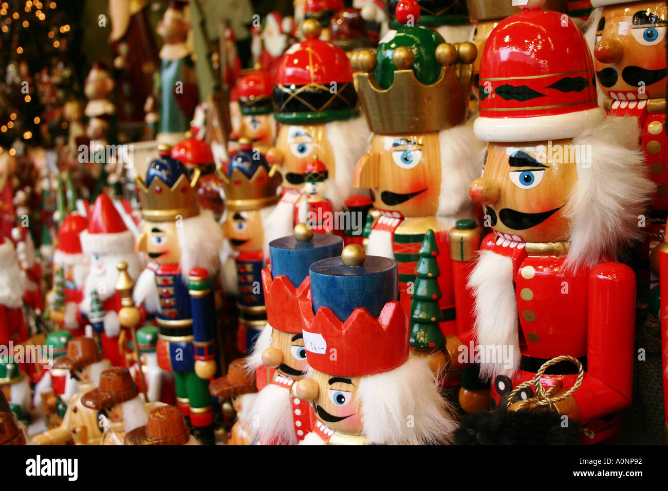 Wooden Christmas toys on show at a Munich street market Stock Photo Alamy